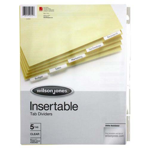 Wilson Jones 5-tab Clear Single-Sided Insertable Tab Indexes - W54310A - Clearance Sale