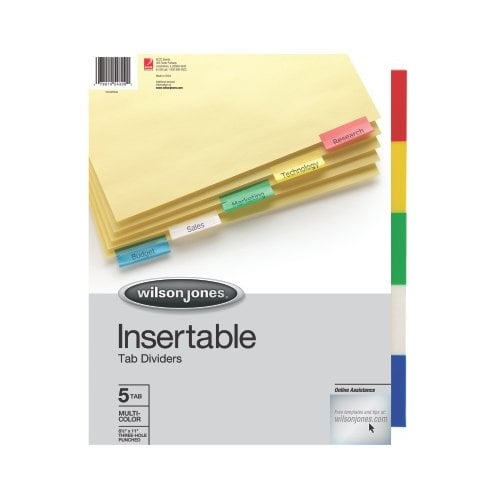 Wilson Jones 5-Tab Multicolor Insertable Tab Indexes - W54309 - W54309A