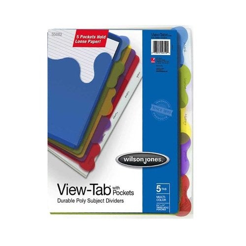 Wilson Jones 5-Tab Multicolor Student Index with Pockets - W55082