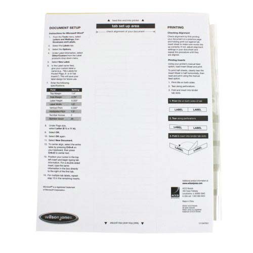 Wilson Jones 8-tab Clear Insertable Tab Indexes - W54312