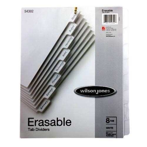 Wilson Jones 8-Tab Erasable Tab Indexes - W54302