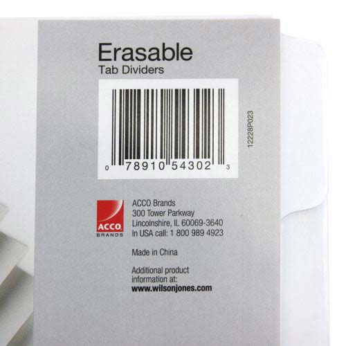 Wilson Jones 8-Tab Erasable Tab Indexes - W54302