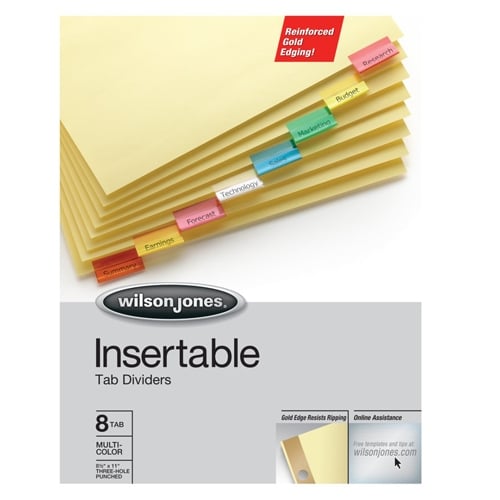 Wilson Jones Multicolor 8-tab Gold Pro Buff Insertable Dividers - W54130