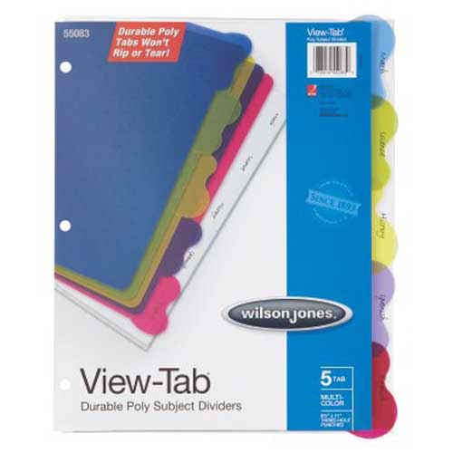 Wilson Jones View-Tab 5 Tab Index Transparent Dividers - W55083 - Clearance Sale
