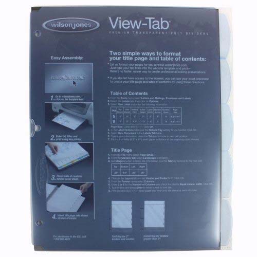 Wilson Jones View-Tab 5 Tab Square Clear Dividers - W55066