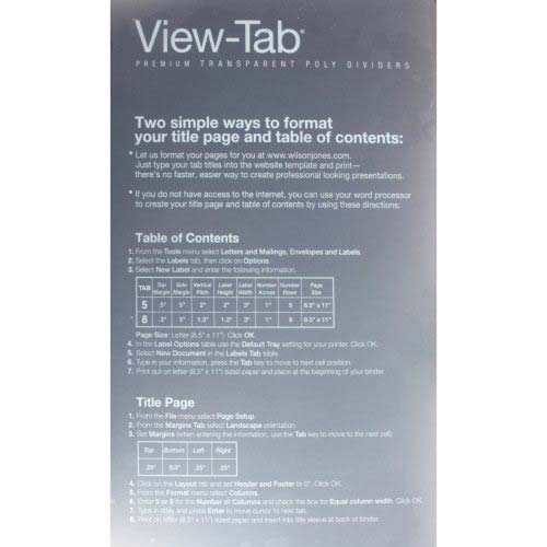 Wilson Jones View-Tab 5 Tab Square Clear Dividers - W55066
