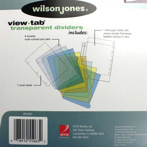 Wilson Jones View-Tab 8 Tab Round Multicolor Dividers - W55063