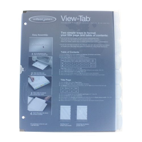 Wilson Jones View-Tab 8 Tab Transparent Dividers - W55068