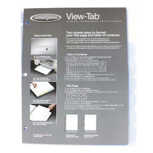 Wilson Jones View-Tab 8 Tab Transparent Dividers - W55068