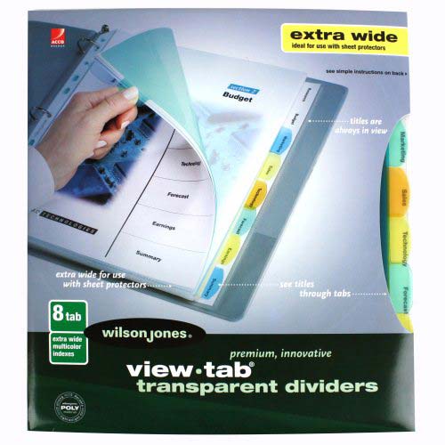 Wilson Jones View-Tab 8 Tab Wide Transparent Dividers - W55070