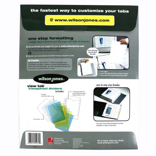 Wilson Jones View-Tab 8 Tab Wide Transparent Dividers - W55070