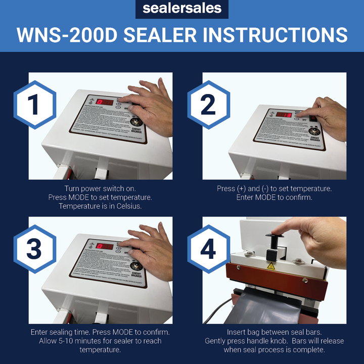 SealerSales WNS-200D 8" Table-Top Direct Heat Sealer w/ PTFE Coated Meshed Seal