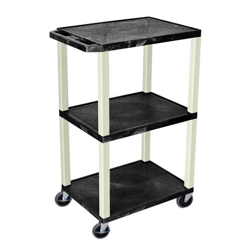 H. Wilson WT42E-P Black 42" High Tuffy Utility A/V Cart (3-Shelf Putty Legs)
