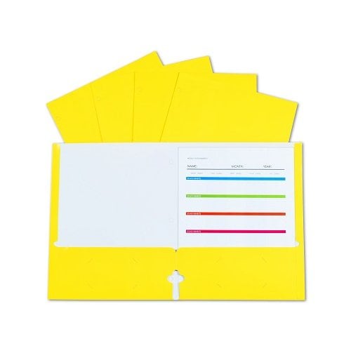 Yellow Laminated Paper Two-Pocket Folders with 3-Hole Punch - 25pk