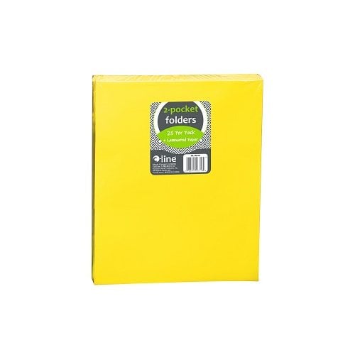 Yellow Laminated Paper Two-Pocket Folders with 3-Hole Punch - 25pk