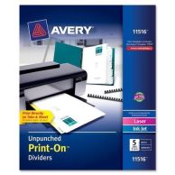 Avery 5-Tab Unpunched Print-On Dividers with White Tabs - 5 Sets Image 1