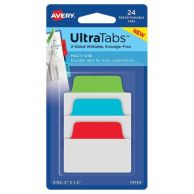 Avery UltraTabs 2" x 1-1/2" Colored Repositionable 2-Sided Writable Tabs (Red/Blue/Green) Image 1