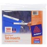 Avery WorkSaver Printable White Tab Inserts for Hanging File Folders - 100pk Image 1