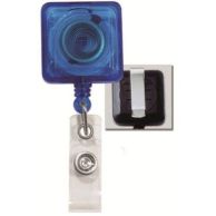 Blue Translucent Square Badge Reel with Belt Clip - 25pk