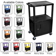 H. Wilson Tuffy 18" x 24" Utility and Audio / Visual Cart with Cabinet (3-Shelf Black Legs) Image 1