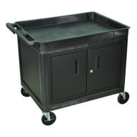 Luxor TC12C-B Black Large Top Tub and Bottom Flat Shelf Utility Cart with Cabinet Image 1