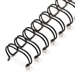 Close-up of a black 3:1 pitch twin loop wire binding coil, showing its double-loop design and smooth metal finish.