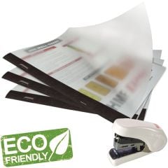 Agility Eco-Friendly Side-Staple Covers with FREE Stapler showcasing clear, durable document protection with a green eco-friendly label.