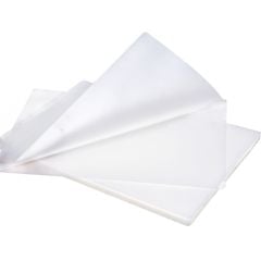 Clear, glossy Letter Size Laminating Pouches stacked and slightly fanned out, showcasing their smooth and durable surface.