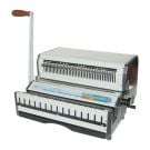 The Akiles WireMac E 3:1 Electric Wire Binding Machine, featuring a sturdy metal design with a wooden handle, used for efficiently binding documents with wire spines.