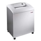 A Dahle 40606 Level P-2 Strip Cut Department Paper Shredder on wheels, featuring a sleek white design for high-capacity shredding in office settings.