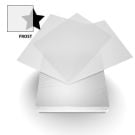 8.5" x 11" Frost Sand Poly Binding Covers stacked, showing the translucent, frosted texture with a star-shaped opacity sample.