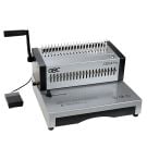 The GBC® CB25E PRO CombBind® Electric Punch & Bind Machine features a heavy-duty metal design with a manual comb opener, foot pedal operation, and a full-width punching guide for precise document binding.