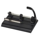 Black Master 1325B Hole Punch by Martin Yale, featuring a sturdy metal design with an adjustable guide and three punching heads for precise paper alignment.