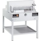 A Triumph 6655 25.5" Electric Programmable Paper Cutter, featuring a compact design with safety guards and a digital control panel.