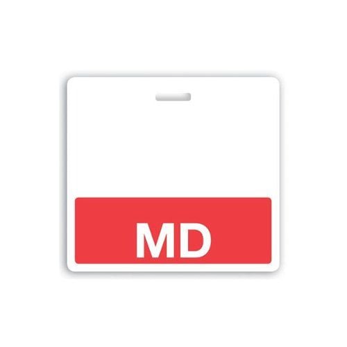 Buy MD Badge Buddies (Red Bar/White Text) - 25pk