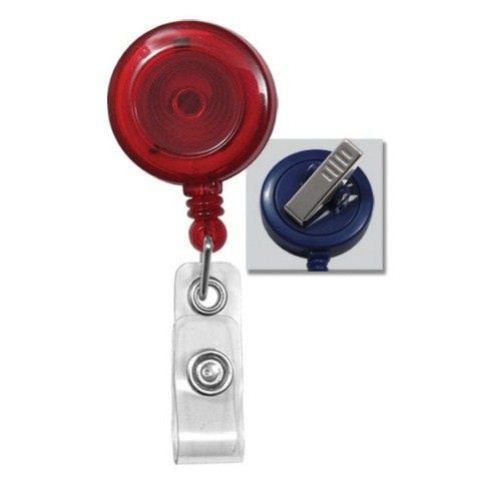 Red Translucent Round Badge Reel with Swivel Clip - 25pk