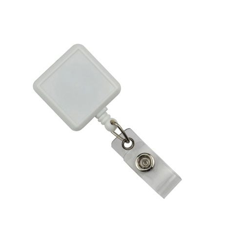 White Max Label Square Badge Reel with Slide Clip - 25pk