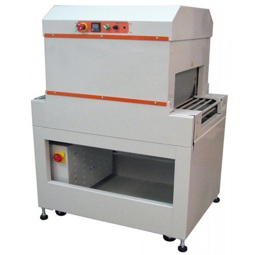 A Clamco 6T Heavy Duty Heat Shrink Tunnel featuring a robust metal frame, a conveyor system, and control panel for industrial packaging applications.