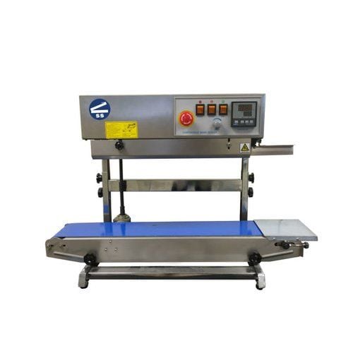 SealerSales CBS-880II Vertical Band Sealers with a stainless steel body features a control panel, conveyor belt, and adjustable sealing mechanism.