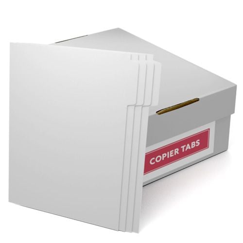 MyBinding Uncollated 1/4th Cut 90lb Plain Paper Copier Tabs with blank tab dividers and durable storage box.