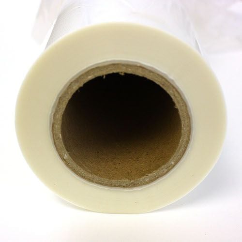 A 1.5 Mil Standard Roll Laminating Film 25" x 500' with a 1" core, showing the film's core and outer layer.