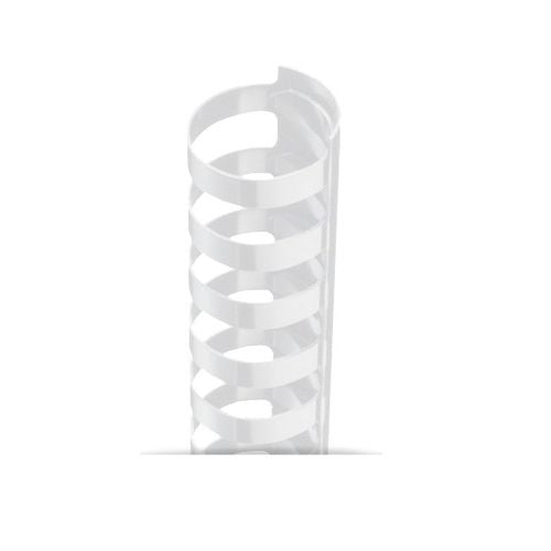 White Plastic 24 Ring Legal Binding Combs in a spiral design for document organization.
