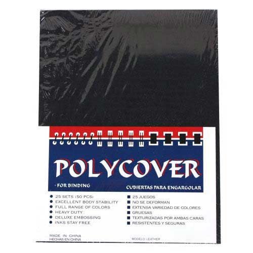16mil Black Leather Grain Poly 8.5 Inch x 11 Inch Covers (50pk) Image 1