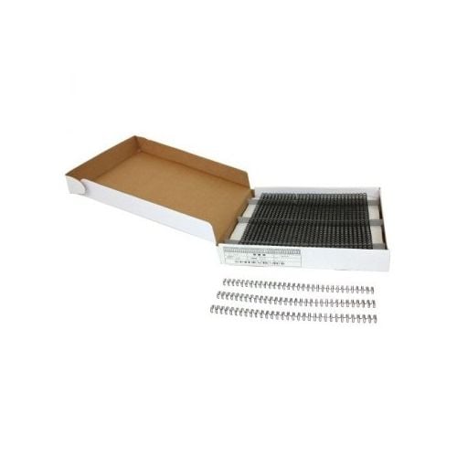 Box of 5/16" 3:1 Pitch Twin Loop Wire coils neatly arranged with a few coils displayed outside.