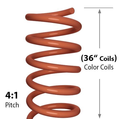 A 36-inch College Orange 4:1 Pitch Plastic Spiral Binding Coil, showing a close-up of its coils and pitch.