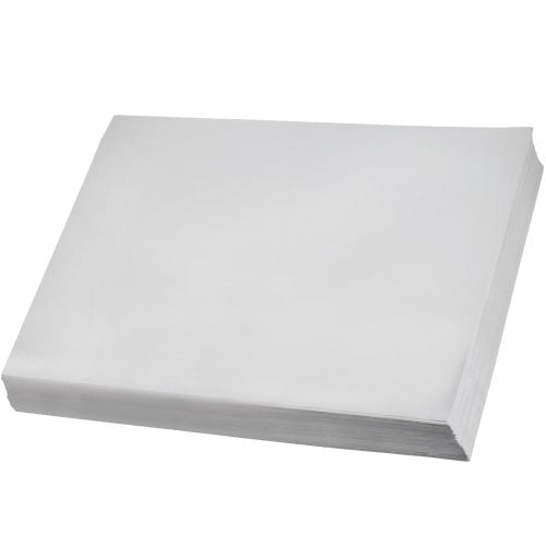 A stack of Newsprint Sheets with a smooth, uncoated white surface and slightly uneven edges, commonly used for wrapping, drawing, or void filling in packaging.