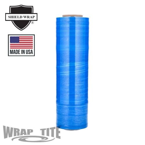 Wrap-Tite 80 Gauge 18" x 1500' Cast Hand Stretch Wrap Film (Tinted Blue) - 4 Rolls Image 1