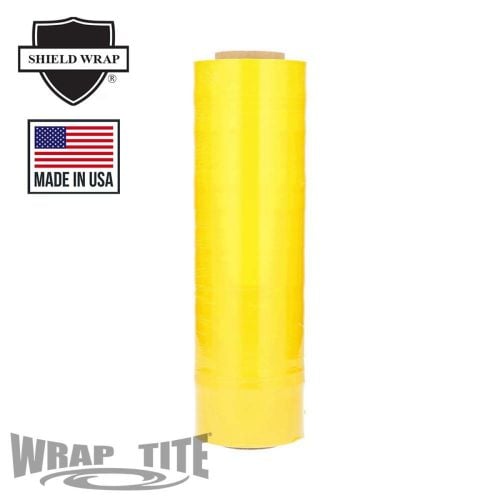 Wrap-Tite 80 Gauge 18" x 1500' Cast Hand Stretch Wrap Film (Dark Yellow) - 4 Rolls Image 1