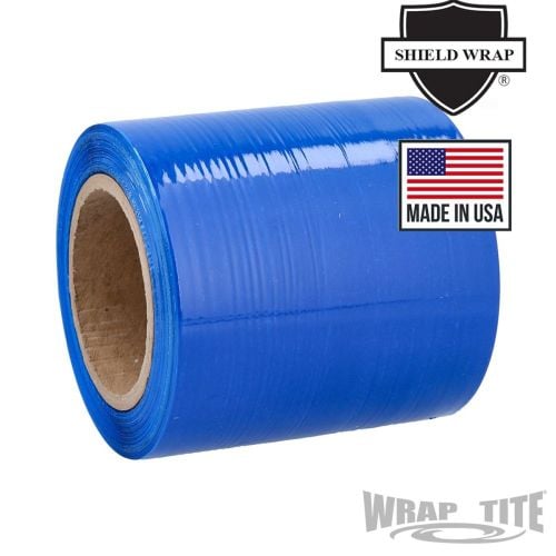 Wrap-Tite 80 Gauge 5" x 1000' Blue Cast Narrow-Width Banding Stretch Wrap Film - 12 Rolls Image 1