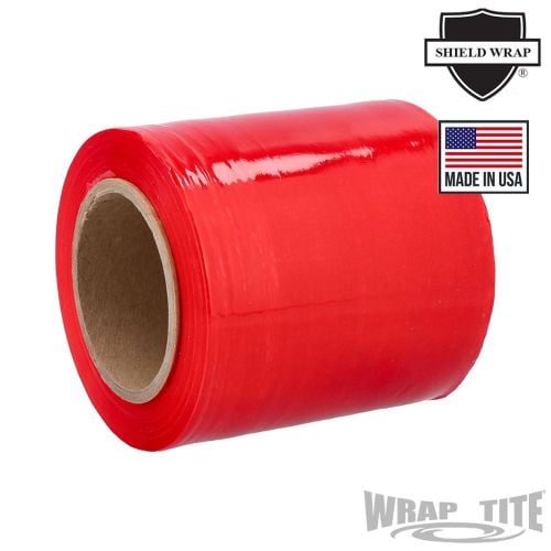 Wrap-Tite 80 Gauge 5" x 1000' Red Cast Narrow-Width Banding Stretch Wrap Film - 12 Rolls Image 1
